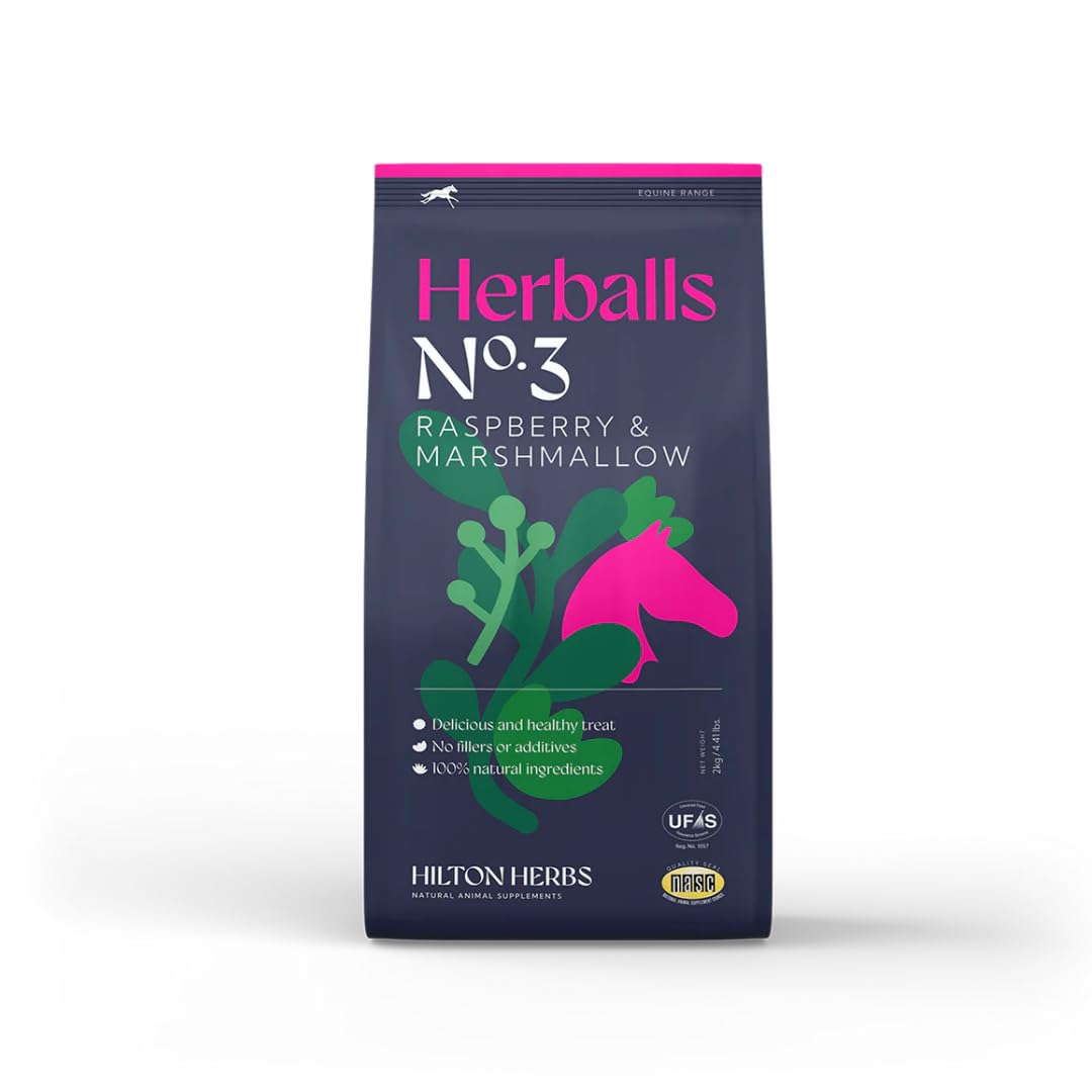 Hilton Herballs No. 3 Raspberry & Marshmallow. All-Natural Horse Treats. Tasty Reward for Horses and Ponies. No Additives or Fillers. Molasses-Free. 100% Natural Ingredients. 2kg Bag. Made in UK.