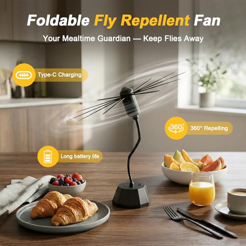 Fly Repellent Fan with USB Charging Function, Fly Repellent Fan for Table or Hanging, Portable Mosquito Repellent Fan with Switch, Pack of 2