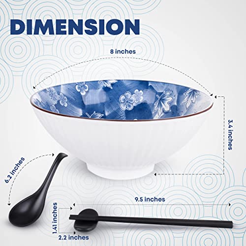 Wingcco Japanese Ceramic Ramen Bowl Set 8Piece Set With Matching