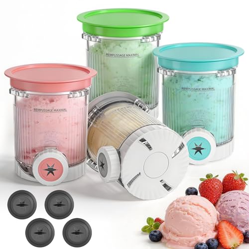 Hejo 4 Pcs Ninja Ice Cream Swirl Jar, 480ML Container for Ninja Creami for NC700 NC701, Ice Cream Trays with Lid and Spoon, Accessories for Ice Cream Swirl