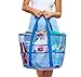 Dejaroo: Mesh Sand Free Bag - Strong Lightweight Tote For Beach & Vacation Essentials. Tons of Storage with 8 Pockets, Foldable, 17x9x15 inches, Blue with Blue Straps