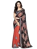 Shonaya Coral,Black chiffon Patch work saree & Unstitched Blouse Piece,Free Size
