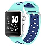 Band for Apple Watch 38mm, Alritz Silicone Sport Straps Replacement Wristband Bracelet for Apple Watch Series 3/Series 2/Series 1/Nike+, Free Protective Case Included (Mint Blue)