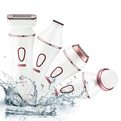Women's 4-in-1 Electric Shaver Set Waterproof and Cordless Lady Razor Kit with Body and Bikini Trimmer and Facial Cleansing Brush Head, Rechargeable - Thumbnail 7