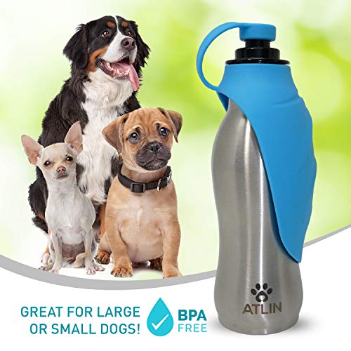 Atlin Dog Water Bottle - 304 Stainless Steel and Silicone - Leak-Proof Dog Bottle is Great for Walking, Hiking, Running and The Dog Park - 20 oz for Large, Medium or Small Dogs
