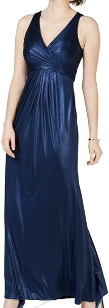Amazon.com: Adrianna Papell Women's Halter Metallic Jersey Long Gown Light Navy Size 16: Clothing
