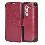 LG G2 Case Wallet - Mulbess [Layered Dandy][Wine Red] - [Slim][Wallet Case] - Premium Leather Flip Case With Credit Card Slot for LG G2