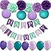 Mermaid Birthday Decorations/Frozen Party Supplies-Happy Birthday Banner Teal Lavender Purple Tissue Paper Flowers Pom Pom Paper Lanterns with Latex Balloons for Under The Sea Party Decorations