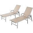 Patio Chaise Lounge Chair Outdoor with Wheels&Armrests, Aluminum Pool Lounge Chairs Set of 2 Five-Position Adjustable Recliner, Outdoor Beach Lounge Chairs for Poolside, Patio, Deck, Yard, Khaki