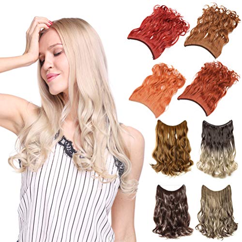Invisible Secret Hidden Wire Clip in Hair Extensions 20-24 Inches Long Straight Wavy Curly Synthetic Hairpieces Miracle Translucent Fish Line Black Blonde Brown Ombre
