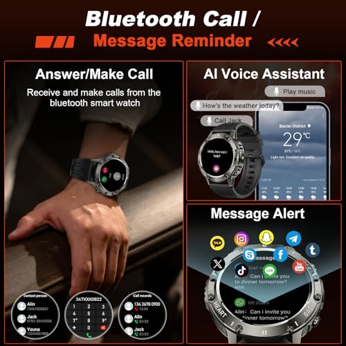 Men's Smartwatch with Calls: Military Waterproof Fitness Tracker Bluetooth Digital Smart Watch Sports Pedometer Bracelet Activity Heart Rate Monitor Sleep Monitor for iOS Android
