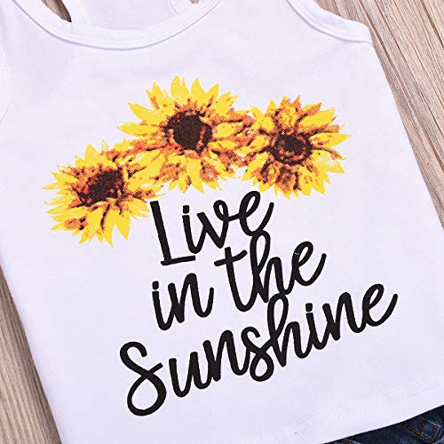 2 Style Toddler Girl Sleeveless Vest Tops +Floral Denim Shorts Outfits Set (5-6T, Sunflower+White)