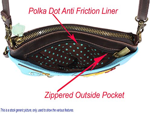 Chala Mini Crossbody Handbag, Multi Zipper, Pu Leather, Small Shoulder Purse Adjustable Strap - Dragonfly - Turquoise