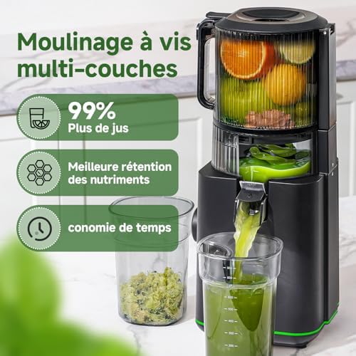 Extracteur de Jus de Fruits et Légumes, Bocca 155mm, 2,5L avec Séparateur de Mousse, 2 Filtres, Pression Automatique, Succo Pur et Velouté, Silencieux et Facile à Nettoyer, Idéal pour Famille