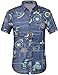 SSLR Men's Printed Button Down Casual Short Sleeve Denim Shirt (Large, Blue)
