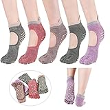 5 Pairs Toe Yoga Pilates Socks Non Slip Skid Barre Sock with Grips for Women & Men