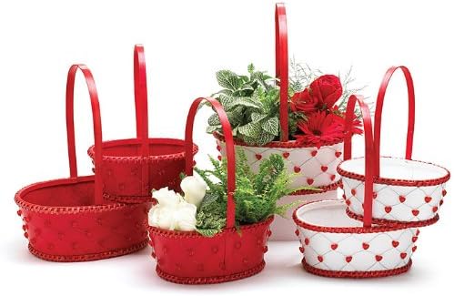 Valentine Hearts Baskets. /Set Of 3/ Red