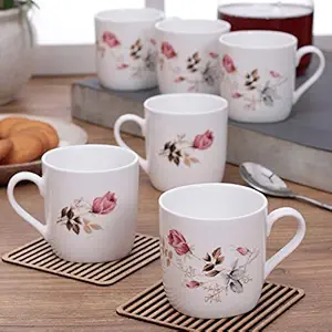 Clay Craft Fine Ceramic | Floral Printed | Tea/Coffee Cups - Set of 6-180 ml Each (Tea Cups - 6 Pcs)