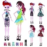 UCanaan 17Pcs Doll Clothes and Accessories for Monster high Dolls Includes 6 Sets Handmade Clothes + 6 Pair of Shoes