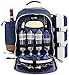 Insulated Picnic Backpack for 4 Persons with Full Stainless Cutlery Set, Roomy Cooler Compartment, Bottle Holder and Large Waterproof Mat