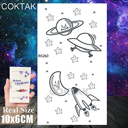 COKTAK 8 Pieces/Lot Funny Cartoon Children Temporary Tattoos For Kids Dog Paw Universe Star Moon Rocket Body Art Finger Arm Waterproof Fake Tattoo Stickers Face Decals Planets Women Tatoo Sheet Girls - Thumbnail 7
