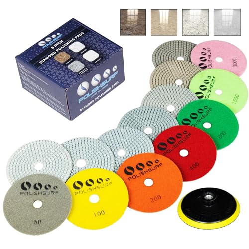 POLISHSURF Diamant-Polierpads, 12,7 cm, nass und trocken, 8 Stück, für Marmor, Quarz, Stein, Arbeitsplatte, Granit, Beton, Polieren - von