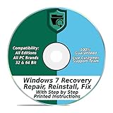 Windows 7 Repair & Recovery Disk 32 & 64 Bit DVD Reinstall Reboot Fix ALL Brands HP, Dell, Asus, Toshiba, etc. Laptop / Desktop Computers [Instructions & Support]