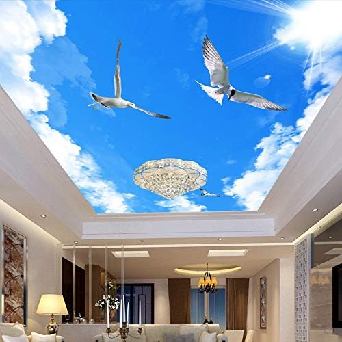 Amazhen Custom 3d Blue Sky White Clouds Ceiling Murals Wallpaper