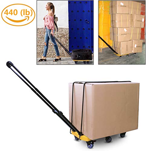 Folding-Hand-Truck-6-Wheel-roate-200Kg440lbs-Heavy-Duty-Solid-Construction-Utility-Dolly-Trolley-Cart-Compact-and-Lightweight-for-LuggagePersonalTravelAutoMoving-and-Office-Use-Yellow