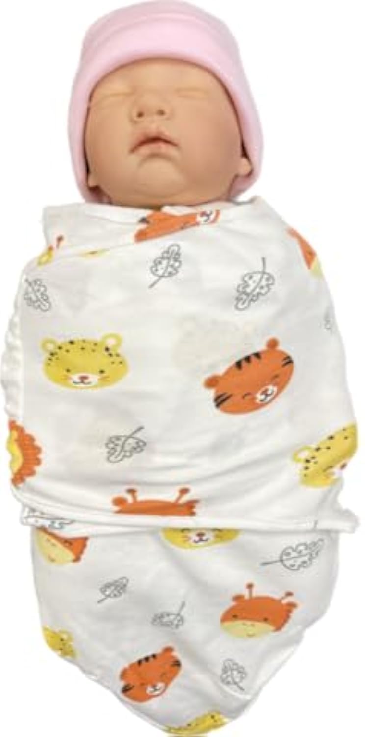 Callowesse Cotton Newborn Swaddle 0.5 TOG – Adjustable Baby Swaddle Wrap, Baby Essential – Safari Friends
