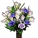 Sympathy Silks Artificial Cemetery Flowers - Realistic - Outdoor Grave Decorations - Non-Bleed Colors, and Easy Fit - Purple Rose and Calla Lily - with Flower Holder