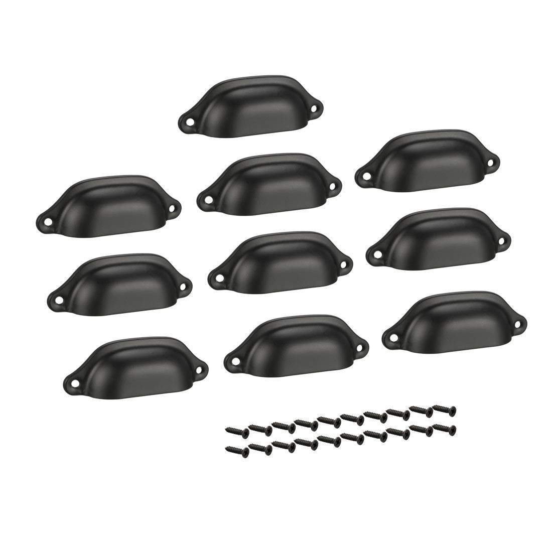 Sourcingmap Cup Pulls, Carbon Steel Shell Pull Handles Black for Dresser Kitchen Cabinet Drawer, 83mm Hole Centers,10 Pack
