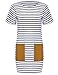 ROMWE Women's Striped Leather Pocket Short Sleeve Shift Dress