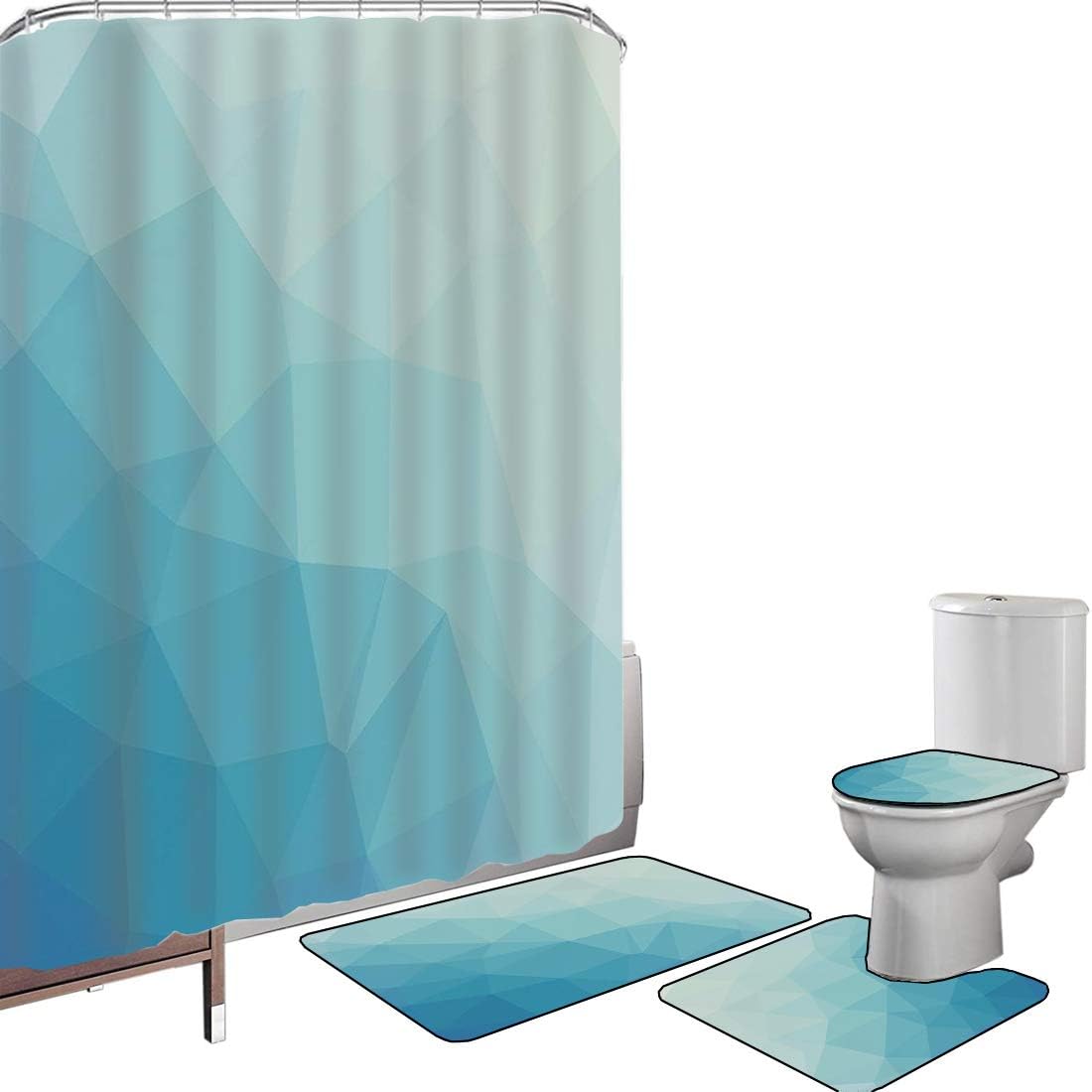 Duschvorhang Set Badezimmerzubehör Teppich Blaugrün und Weiß Badematte