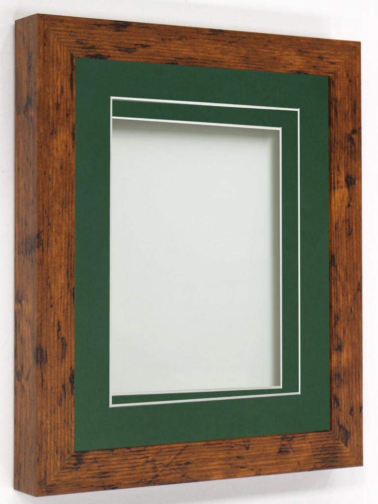 Frame Company Rickman Box 3D Photo Frame, Wood, Rustic with Bottle Green Mount, 9x7 for Image Size 7x5 inch