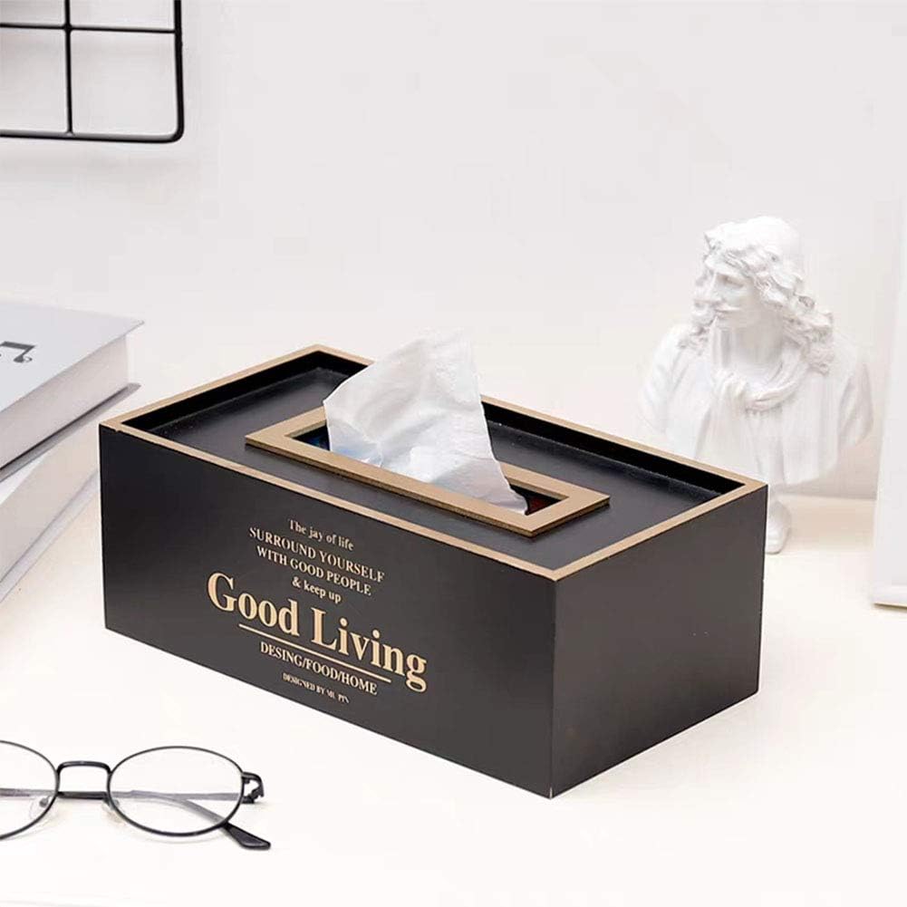 Yoillione Wood Tissue Box Cover Black Tissue Organiser,Novelty tissue
