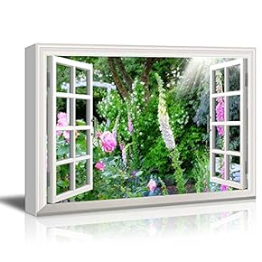 Creative Window View Canvas Prints Wall Art - Wild Flowers in Spring - 24" x 36"