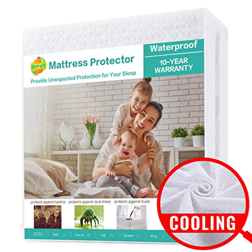 SOPAT Queen Mattress Protector 100% Waterproof Mattress Pad Cover,3D Air Fabric,Breathable Smooth Soft Cover