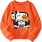 XFSJGNA Kids Halloween Sweatshirt Boys Girls Pumpkin Ghost Dinosaur Graphic Shirt Toddler Long Sleeve Outfit Tops