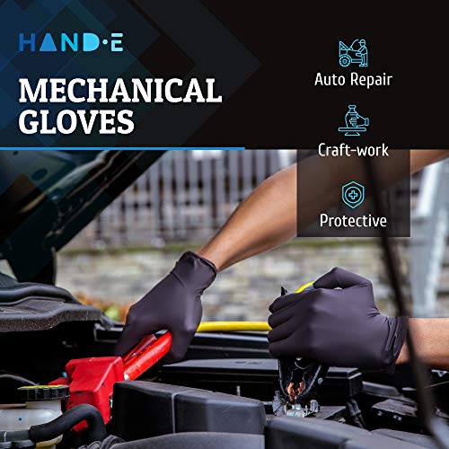 Hand-E Disposable Black Nitrile Gloves Medium - 200 Count - Heavy Duty 5 mil Thick Industrial Grade - Powder Free, Latex Free, Textured Grip, Extra Length Cuff - BBQ, Hot Food Prep, Cleaning
