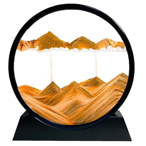 Sandbilder Zum Drehen - Dynamisches Sandbild Runde Glas Rahmen, Bewegliche Sandkunst Landschaft, 3D Fließende Sandmalerei Geschenk Für Büro Desktop Dekoration (Gelb, 7&Quot;)