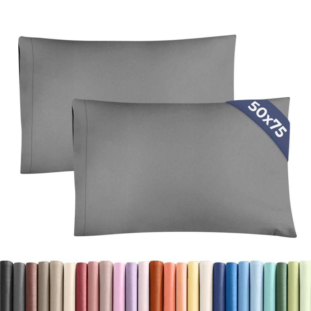 Pillowcases 2 Pack Standard Size 50x75 cm Dark Grey, Brushed Microfiber with Envelope Closure, Extra Soft Breathable Cooling Pillow Cases, Wrinkle Free Machine Washable Pillow Covers, OEKO-TEX