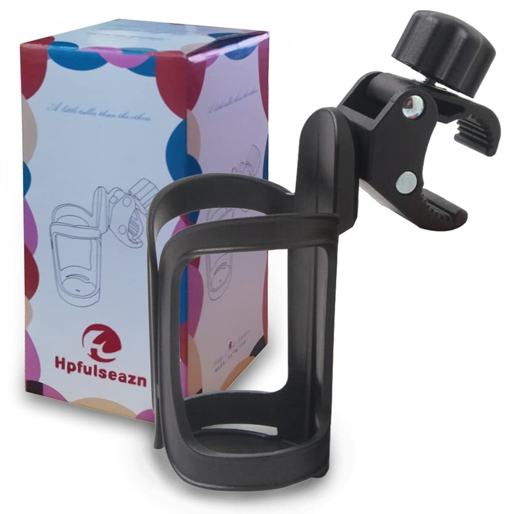1 Pack Universal Stroller Cup Holder, Bike Water Bottle Holder, Drinks Holder for Bicycle, Stroller, Walker, Wheelchair, Scooter, Trolley, Motorcycle(Black)