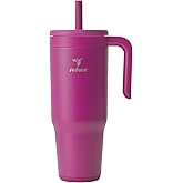 REDUCE Chiller Vacuum Insulated 40 oz Tumbler with Spill-Proof Silicone Straw - Sustainable Tritan Lid with Water Intake Markers - Soft Sit Base Travel Mug - Dishwasher Safe - Berry Bliss