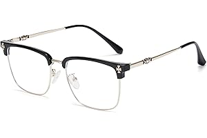 Cyxus Retro Blue Light Glasses Men - Square TR90 Metal Blowline Frame Stylish Trendy for Computer Daily Work 8252