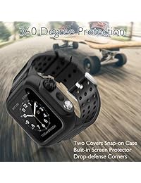 ADDSMILE   Correa 3 en 1 con funda protectora de pantalla para Apple Watch de 1.732 in, serie 4, color negro