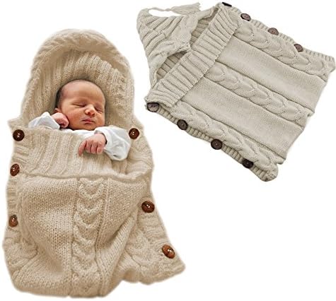 Colorful Newborn Baby Wrap Swaddle Blanket, Comwinn Baby Kids Toddler Wool Knit Blanket Swaddle Sleeping Bag Sleep Sack Stroller Wrap for 0-1 Month Baby (small, Kahki)