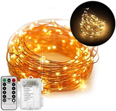 Battery Operated String Lights 8 Modes 100LED 33ft Copper Wire，Waterproof Decorative String Lights Dimmable Remote Control for Bedroom, Patio,Wedding, Parties, Christmas, Halloween(Warm White)