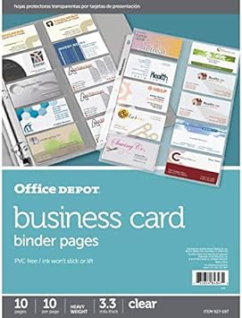 Amazon Com Office Depot Business Card Binder Pages 8 1 2in X 11in Clear Pack Of 10 Od927197 Sheet Protectors Office Products