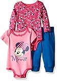 Disney Baby Girls' 3-Piece 2 Minnie Mouse Bodysuits with Pant Set, Pink, 6/9 Months